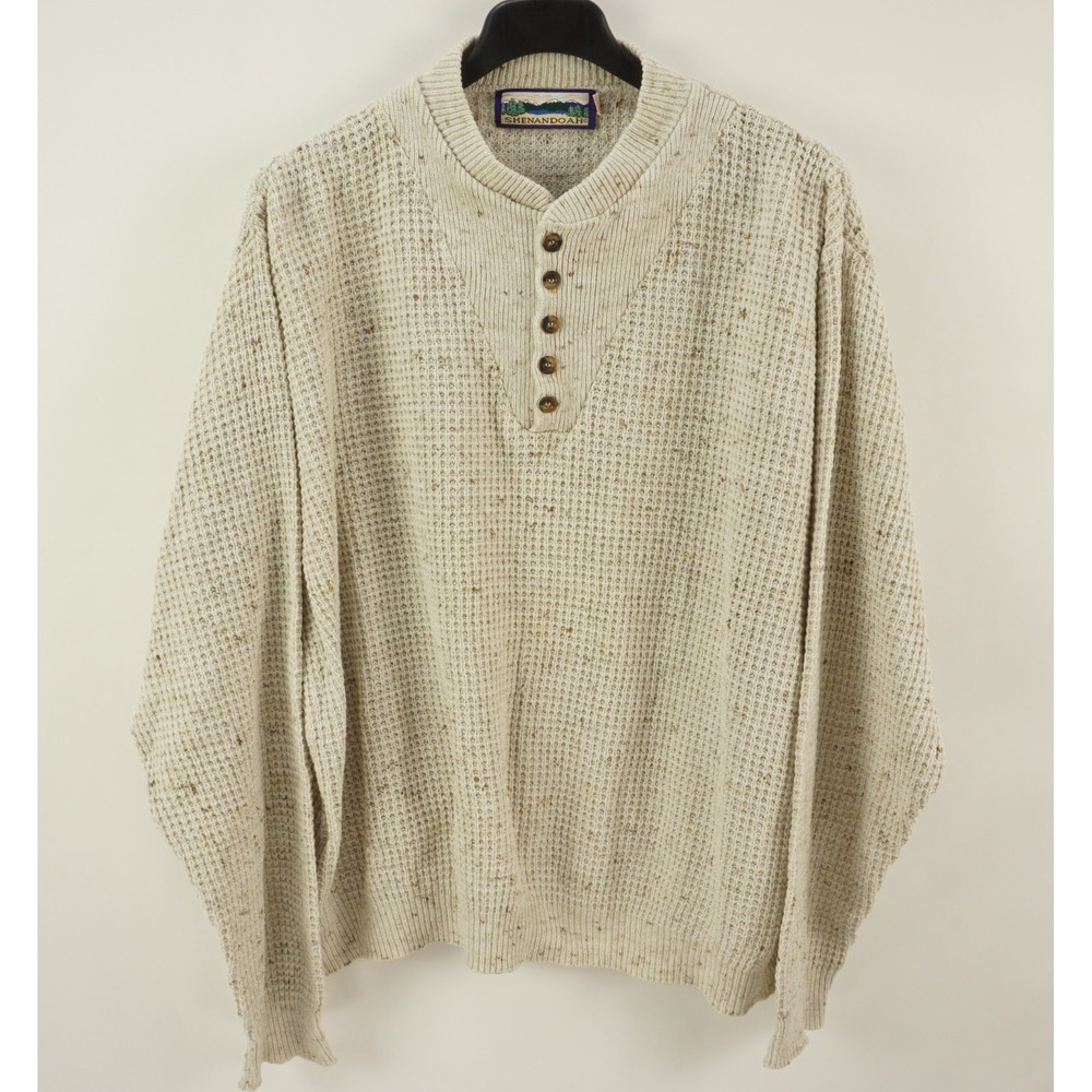 Vintage Shenandoah Men's 2XLT Beige‎ Fleck Chunky Knit Fisherman Henley Sweater